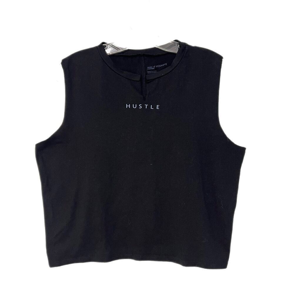 lovers of hYOUmanity Muscle Tank Size M “HUSTLE” Boxy Athletic Black Cropped